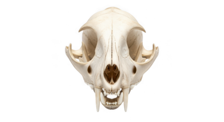 Close up of a domestic cat skull isolated on transparent background