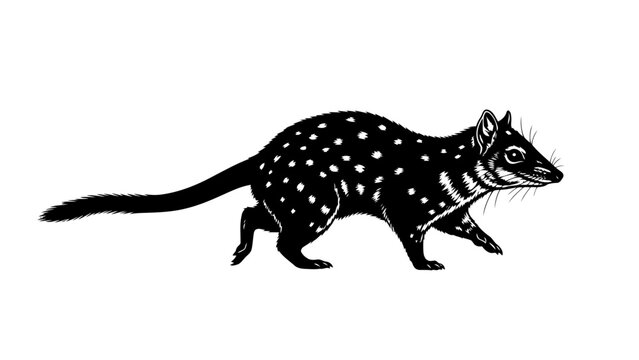 Single spotted quoll black silhouette isolated on white background