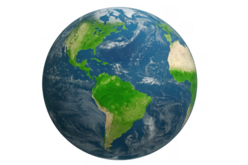 Earth globe rotating, displaying continents of americas and africa, a global perspective on space and environment, transparent background