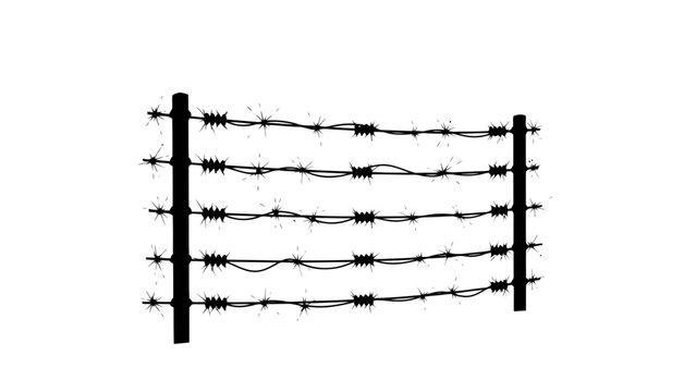 Three barbed wire fence silhouettes, isolated on white background with high contrast