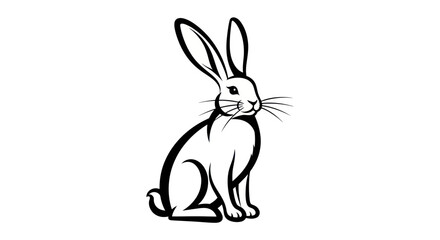Black and white rabbit illustration isolated on white background