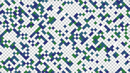 Fototapeta premium Abstract Pixelated Background with Green Blue and White Squares Pattern