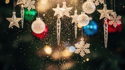 Sparkling Christmas and Holiday Decorations Background with Glittering Bokeh Lights