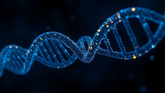 Dark DNA strands glowing under artificial light, revealing intricate hidden patterns. - Powered by Adobe