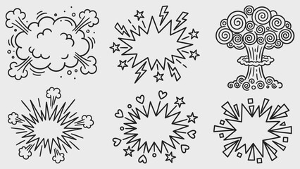 Radial Doodle Mandala: A Symmetrical Burst of Abstract Black Shapes Featuring Squiggles, Dots, and Lines for Bohemian-Inspired UI, Journaling, and Mystical Visual Storytelling