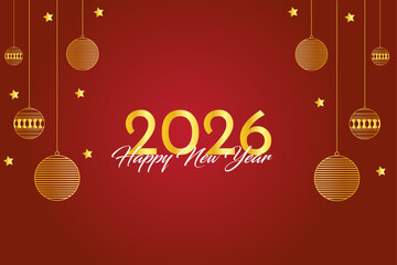 Elegant 2026 New Year Background with Golden Clock on Dark rRed– Luxury Celebration Banner Design