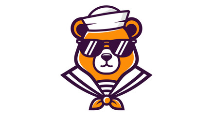 Cartoon bear character wearing sailor hat and sunglasses isolated on white