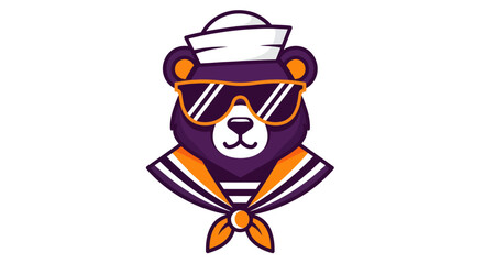 Cartoon bear in sailor outfit with sunglasses vector illustration