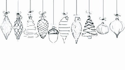 Hand Drawn Christmas Ornaments Collection Sketch Vector isolated on White