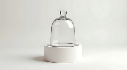 Premium Glass Cloche Bell Jar Mockup with Pedestal Base, High-Detail Transparency, Soft Reflections and Clean Minimal Background for Presentation
