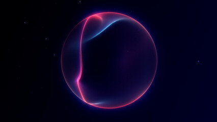 Minimal glowing neon sphere with smooth light curves in a vivid blue-pink gradient. Futuristic digital style with elegant abstract motion for modern design concepts.