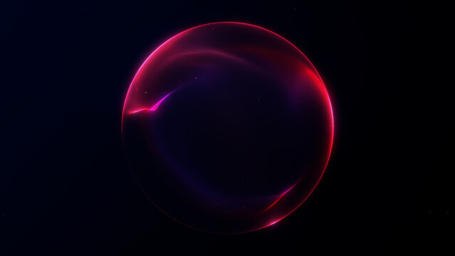 Bright digital plasma sphere with vivid neon magenta-red light streams on a dark space background. Futuristic abstract energy with smooth glowing gradients for modern tech design.
