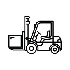Industrial Forklift Lifting a Box Outline Icon