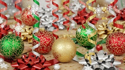 Vibrant Christmas Ornaments and Ribbons Festive Holiday Background