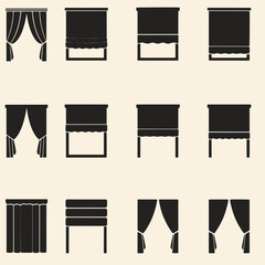 Window Curtains and Blinds Icon Set