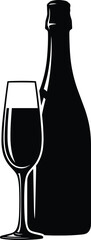 Wine bottle and glass silhouette vector illustration