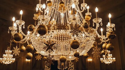 Elegant Crystal Chandelier Adorned with Ornaments and Lights. - Powered by Adobe