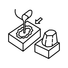 Obraz premium Casting process: pouring liquid material into a mold to create an object, with a finished product displayed