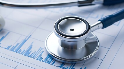 Stethoscope on financial chart illustrating healthcare costs and economic analysis