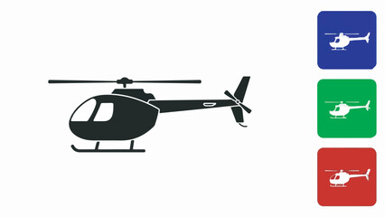 Helicopter Icon Vector Illustration. Black Symbol and White Icons on Colorful Square Backgrounds.