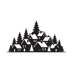 Fototapeta premium Snowy Village Houses Silhouette
