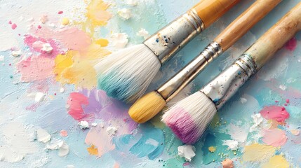Colorful paint brushes on a vibrant canvas.