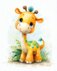 Cute cartoon giraffe with bright colors.