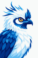 Obraz premium Fierce blue and white eagle head mascot with sharp beak and intense golden eye