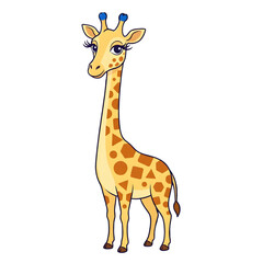 Cute Cartoon Giraffe with Long Neck Vector Illustration
