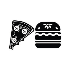 pizza slice and burger silhouette icon illustration