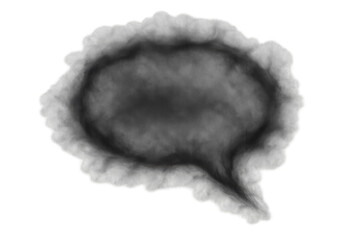 Gray speech bubble made of dense vapor and smoke on transparent background, symbolizing communication and discussion