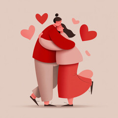 Creative Vector of People Hugging Love & Care 