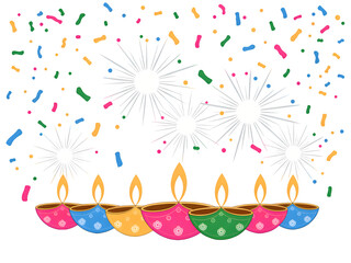 Obraz premium Celebrating with the warmth of diya light and the fun of confetti.
