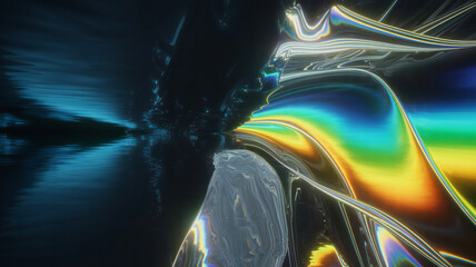 Vibrant holographic liquid surface with psychedelic reflections