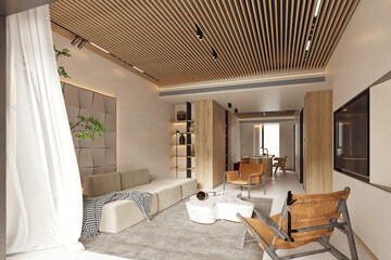 3d render modern living room interior