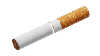 Single cigarette with filter isolated on transparent background