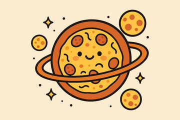 Cute pizza planet with pepperoni and rings in space © mdalhazsarkar