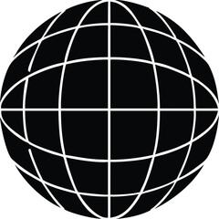 Black and white globe icon with latitude and longitude