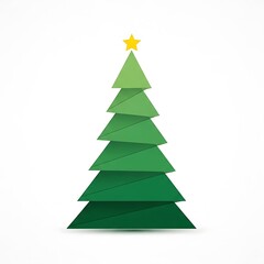 Obraz premium Geometric Origami Christmas Tree with Star on White Background