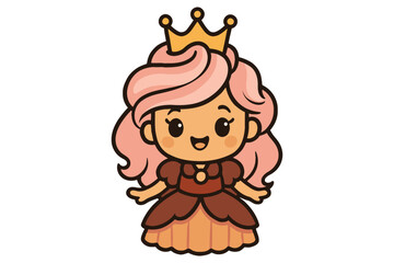 Cute kawaii princess with pink hair and golden crown wearing a dress