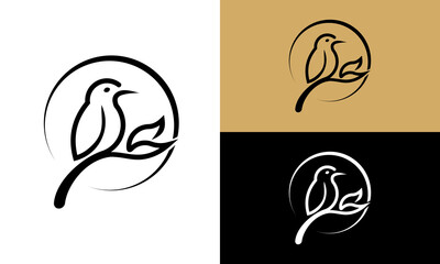 Bird Logo Design: A simple, elegant bird logo sits perched on a curved branch, embodying the essence of nature's beauty in minimalist design.