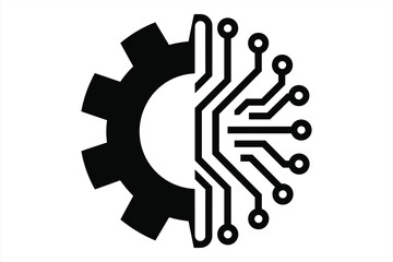 Half Gear Half Circuit Board Icon Symbolizing Industry and Technology Fusion vector illustration