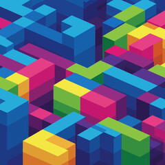 Isometric colorful blocks forming an abstract geometric pattern.