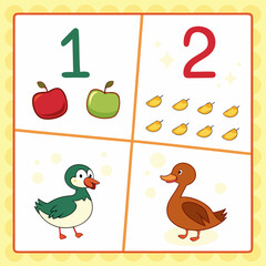 Counting Practice with Apples Pears and Ducks Illustration.