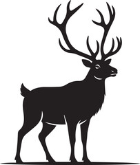 Obraz premium Silhouette of a majestic stag standing tall with impressive antlers, depicted in a simple yet elegant vector illustration.