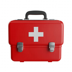 Obraz premium Red first aid kit with white cross emergency medical equipment for healthcare isolated on white background