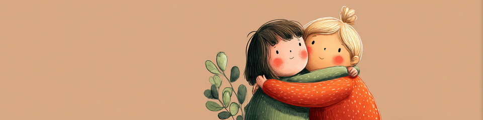 Cute Character Illustration Depicting Warm Hug