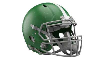 Fototapeta premium Realistic green football helmet with white stripe detailed protective gear on transparent background