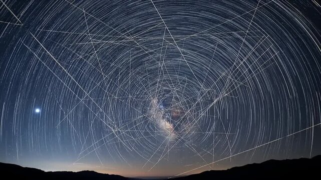 Celestial Dance - A Mesmerizing Star Trail Time-Lapse over Mountain Landscape.