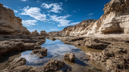 Obraz premium Tide Pool Reflects Sky on Rocky Beach